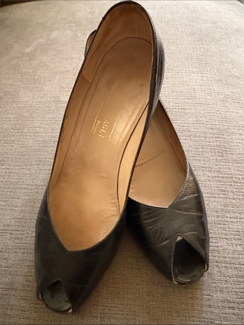Vintage Bruno Magli Black Leather Peep-Toe Heels